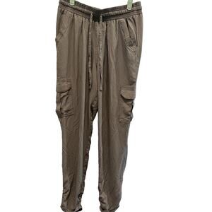 Rewash Soft Lounge Jogger Pants with Ruched Ankles Khaki Green Size Med EUC